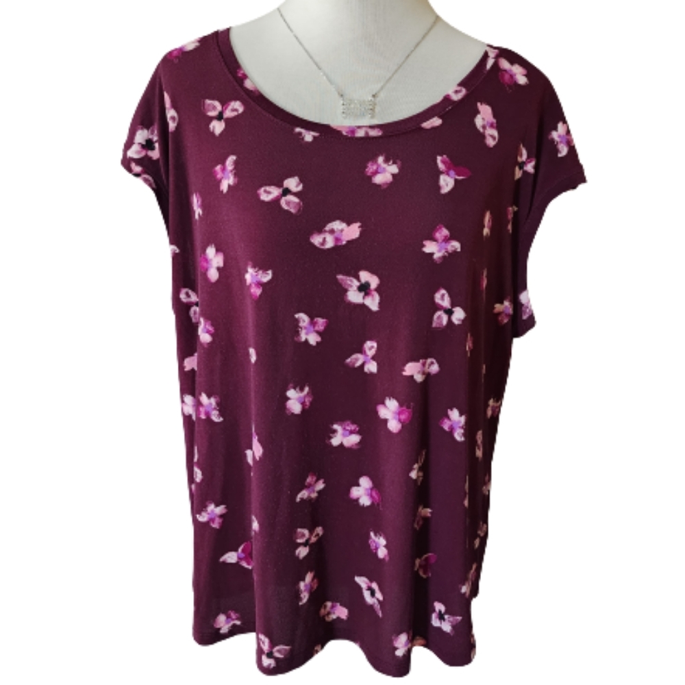 Elle plus size burgundy floral short sleeve blouse Women's plus size XXL